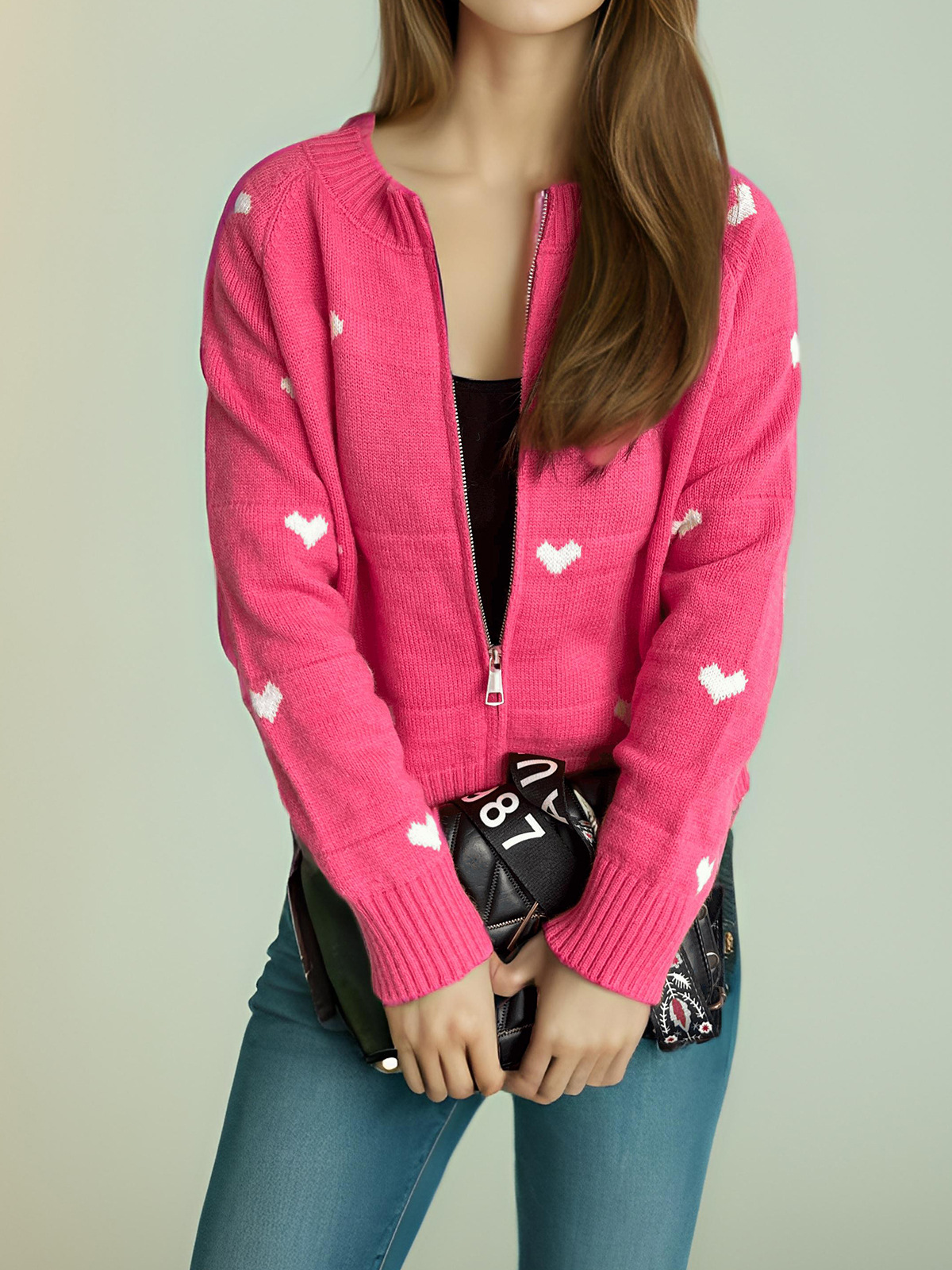 Love Jacquard Knitted Cardigan