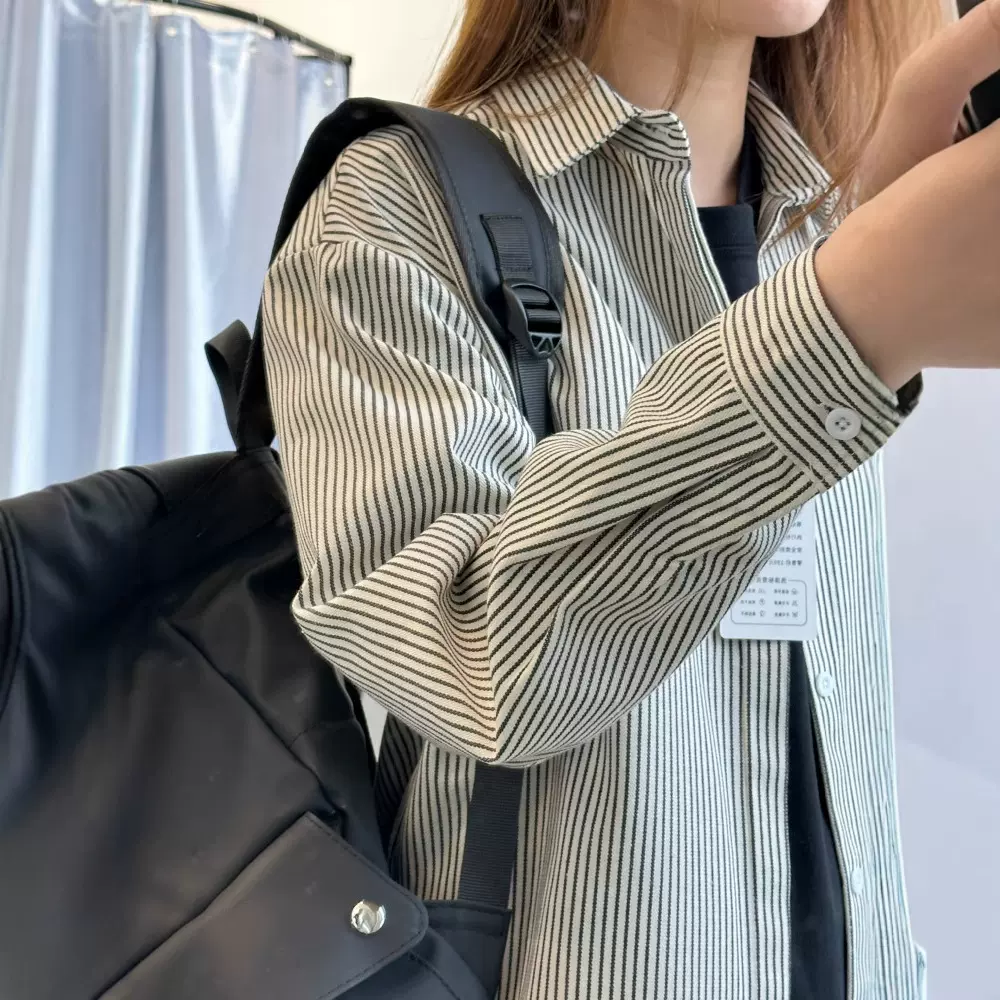 复古条纹长袖衬衣男春秋季高品质衬衫男女同款休闲宽松开衫外套男