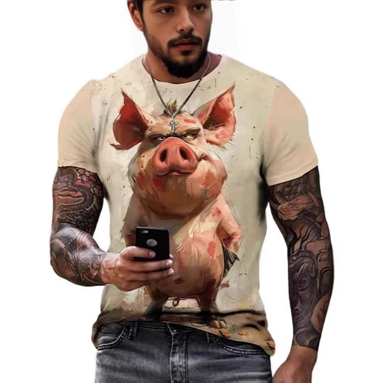 Новая забавная мужская повседневная футболка с короткими рукавами и круглым вырезом с 3D цифровой печатью в европейском и американском стиле, прямая поставка с фабрики