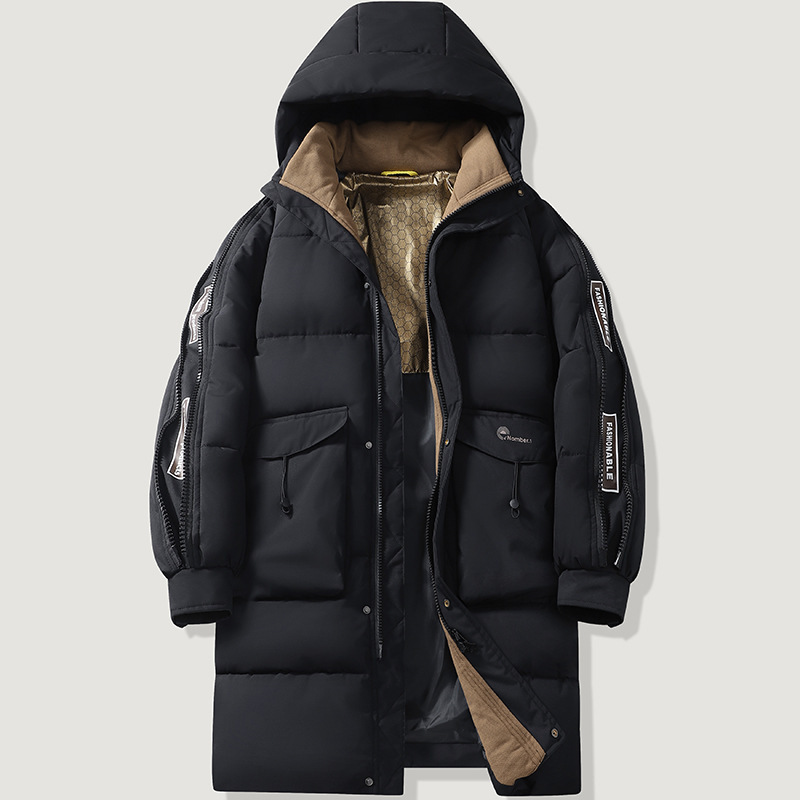 Korean Style Trendy Solid Color Men's Windproof Hooded Cotton Jacket Waterproof Wear-Resistant Sports Casual Versatile Couple Long Coat Korean Style Trendy Solid Color Men's Windproof Hooded Cotton Jacket Waterproof Wear-Resistant Sports Casual Versatile Couple Long Coat