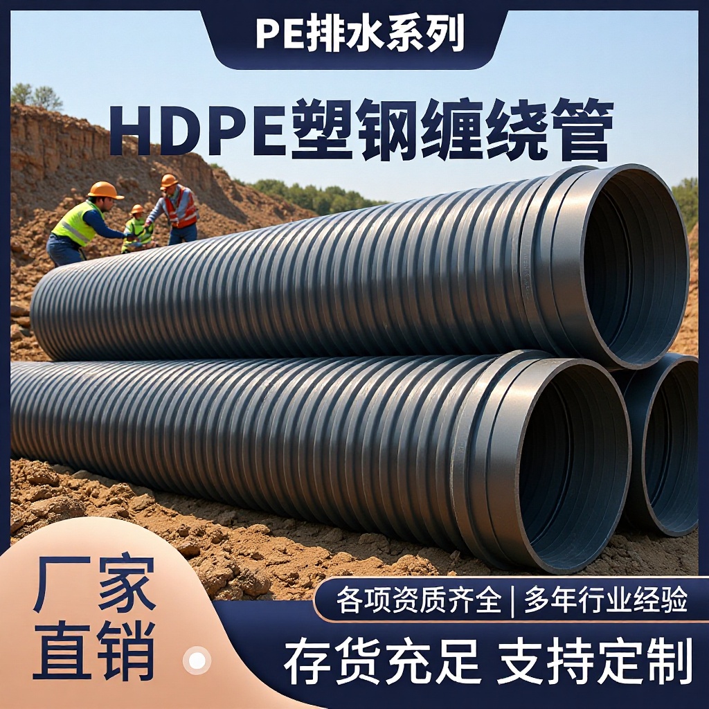 HDPE中空壁塑钢缠绕管国标HDPE塑钢缠绕管钢塑复合排水管