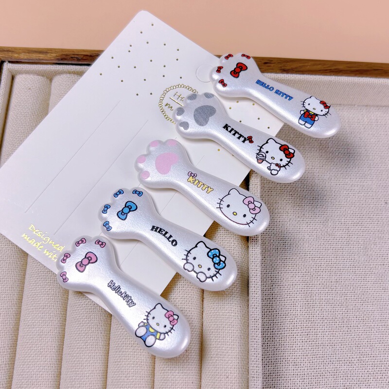 Bright Silver Cat Paw Hairpin Japanese Style Sweet Hairpin Girly Heart Cute Side Clip Duckbill Clip Student Headwear for Women