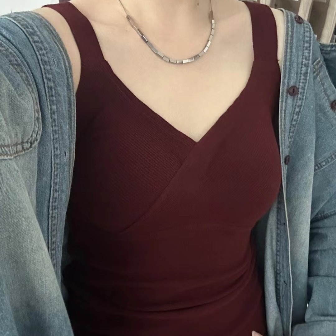 (2개) 행거 스타일 모리 컬러 6205 가을 겨울 원활한 라텍스 고정 컵 조끼 내부 및 외부 착용을위한 통합 가슴 패드 다용도 옷걸이