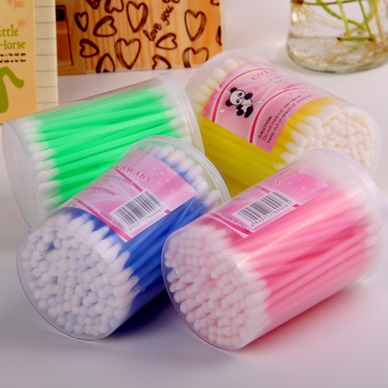 A225 婴儿棉签宝宝纸棒双螺一次性塑料柄清洁棉签筒装一元店货源