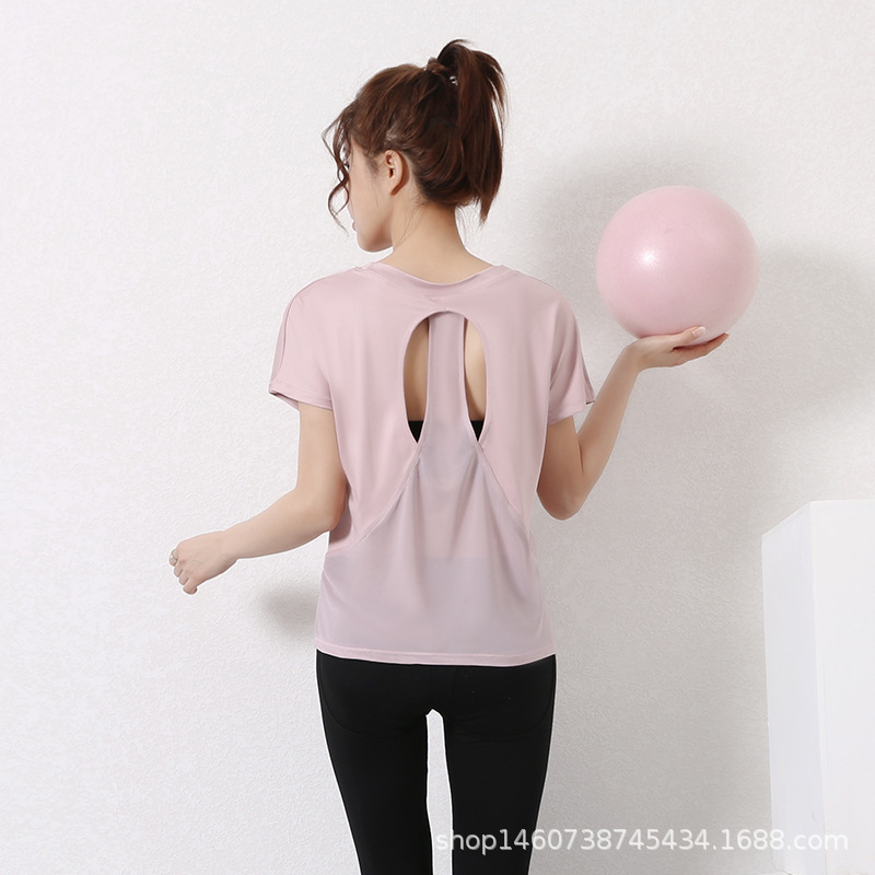 Sports Short-Sleeved Women's Loose-Fitting Fitness Yoga Wear Summer Top Internet Celebrity Beautiful Back 2026 New Casual Breathable Cover-Up