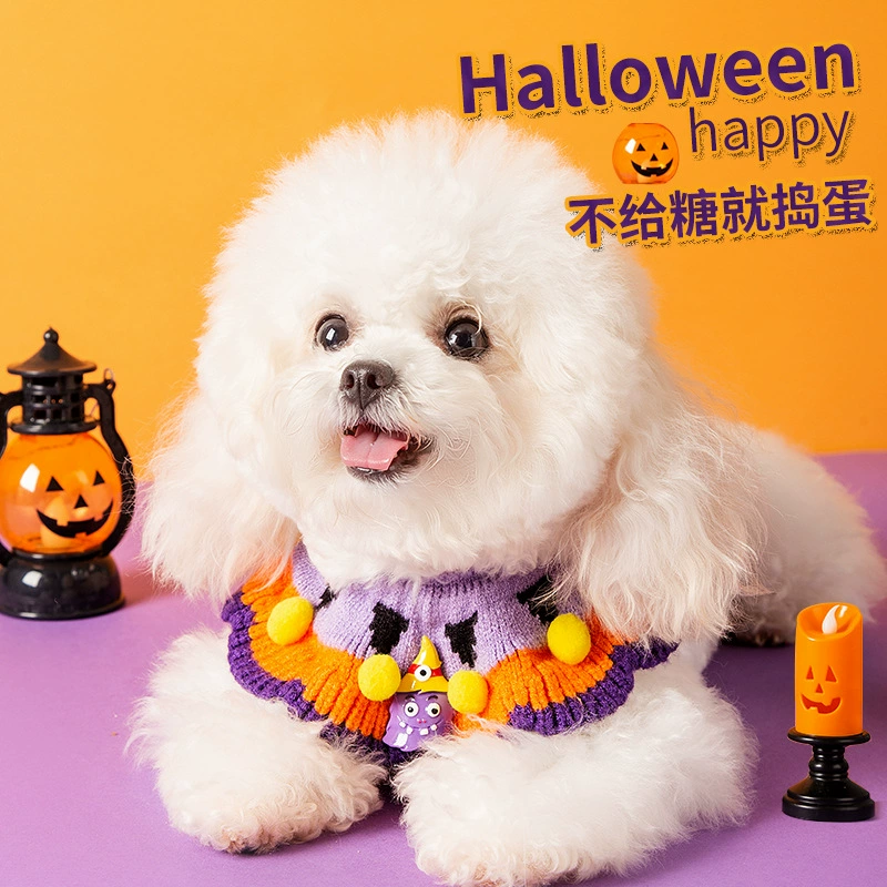 Фиолетовый тыква Хэллоуин вязаный ошейник маленькая собака праздник забавные украшения домашние собаки ошейник оптом