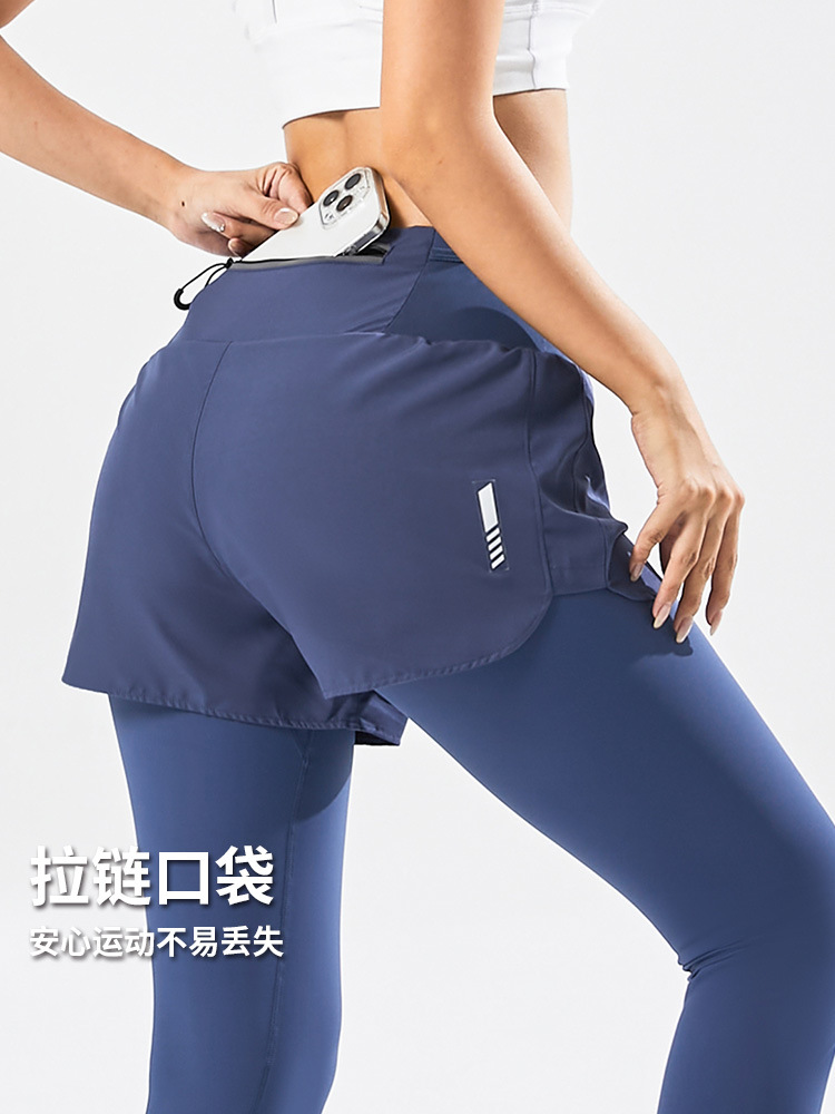 5ポケット男女兼用マラソン秋冬極細ベルベットフェイクツーピースフルウエスト速乾スポーツランニングパンツ