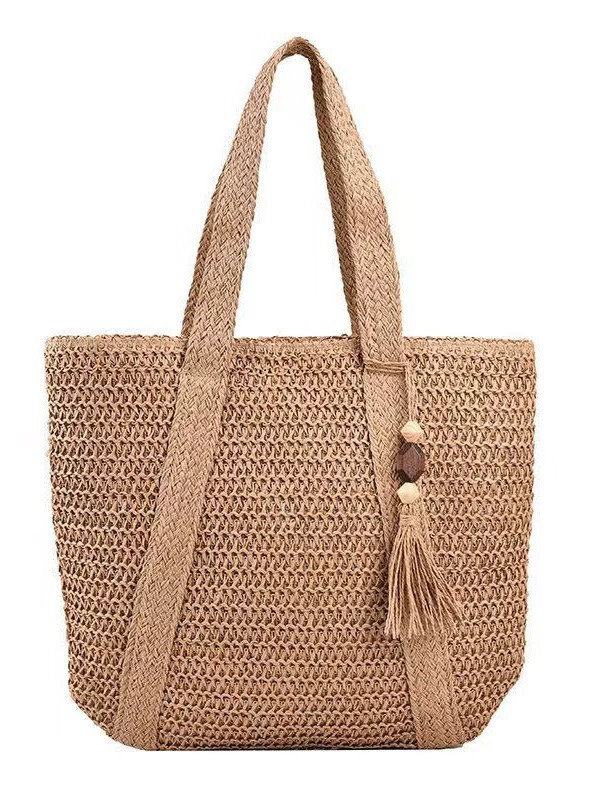 Summer straw capacious woven beach shoulder bag