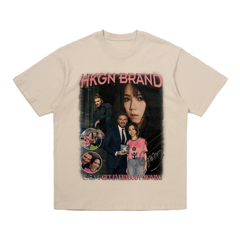 Deng Ziqi Beckham impresa camiseta de manga corta de cuello redondo suelta estrella de moda de fútbol