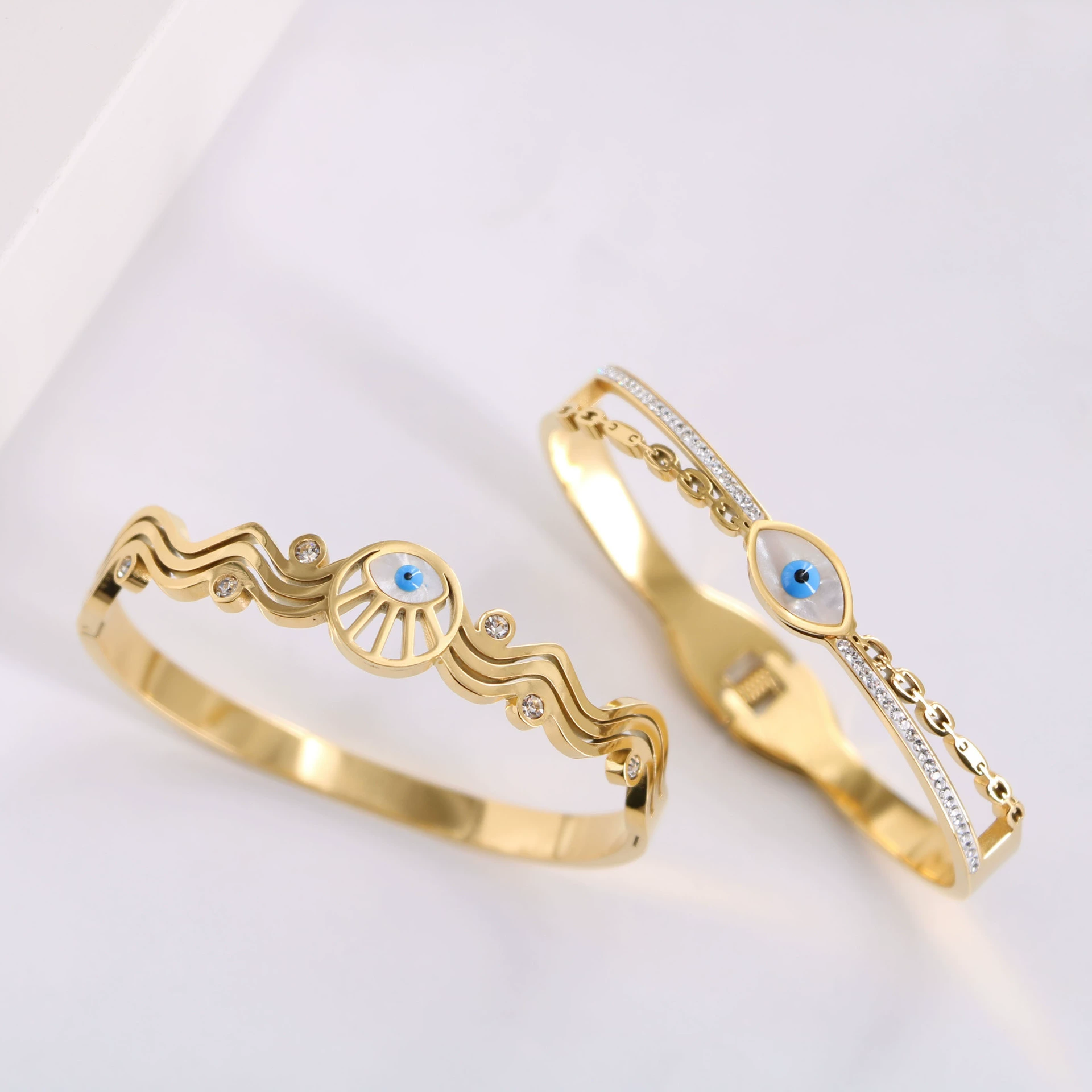 Blue stone inlay stainless steel, wavy bracelet