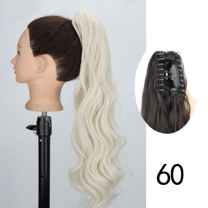 24inch ロングカーリーポニーテール高温繊維女性ビッグウェーブカーリーヘアグリップクリップポニーテールエクステンション|undefined
