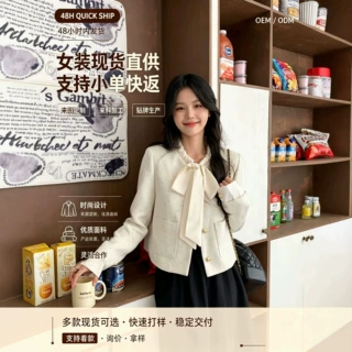 韩系甜美小香风蝴蝶结系带外套2026秋新款高级感长袖小个子上衣