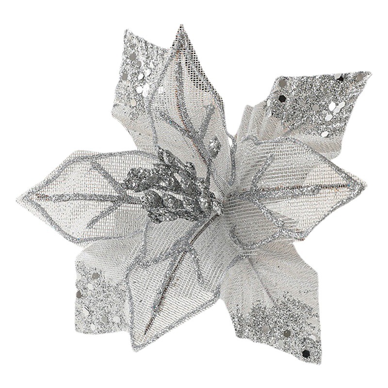 Amazon nueva simulación Glitter lentejuelas oro blanco malla hojas hechas a mano Navidad flor decoración Navidad guirnalda