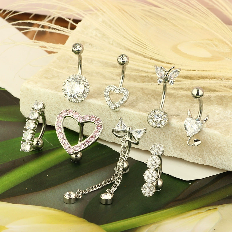П physiological belly button piercing stainless steel with zircon, Aliexpress, ebay, Amazon