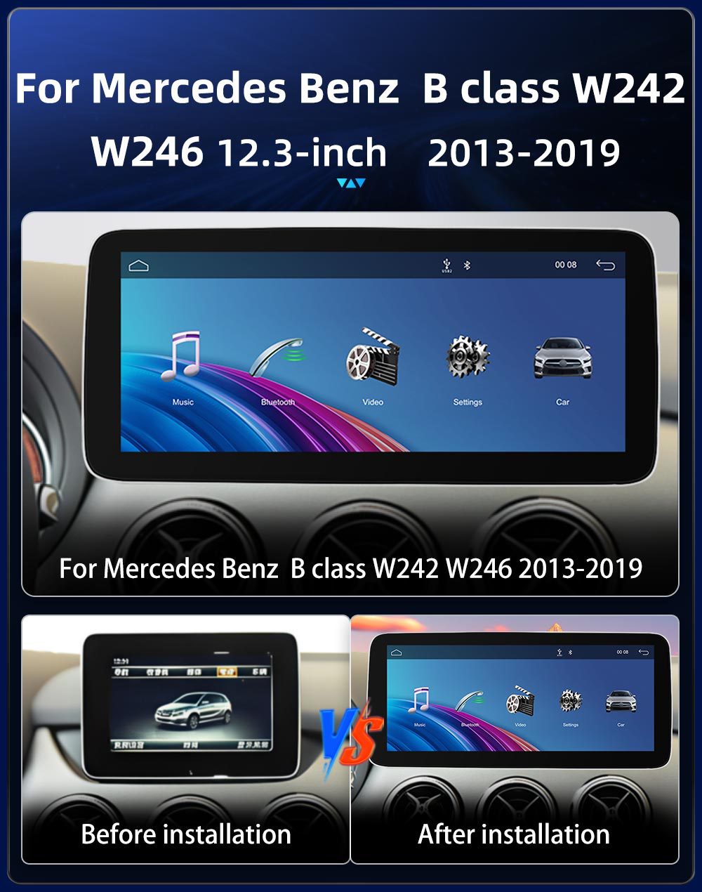 Car Central Control Large Screen Navigation Radio Suitable for Mercedes-Benz B-Class W242 W246 Android Qualcomm 12.3inch Bluetooth