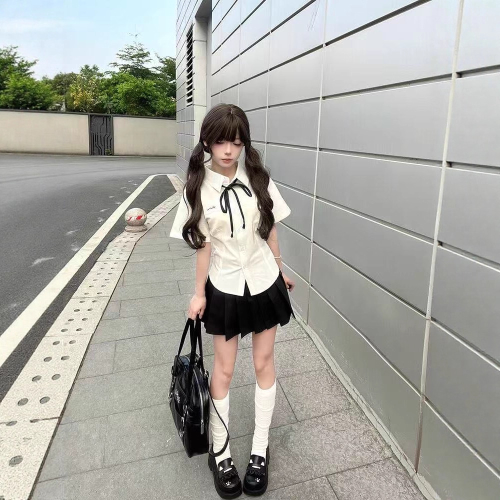 College Style Japanese Jk Uniform Shirt Slim Embroidered Shirt Summer Chic Sexy Short-Sleeved Top Short Skirt Suit