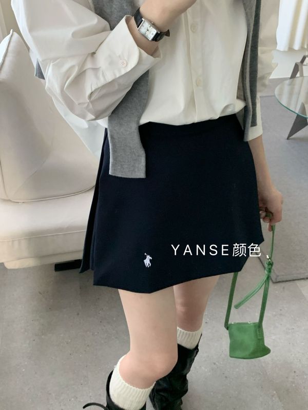 复古刺绣小马深蓝色短裙裤侧开叉女设计感秋季裙裤运动a字半身裙|undefined