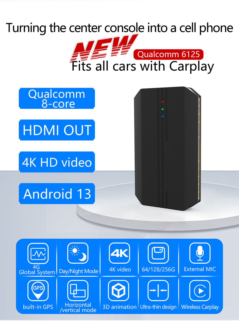 Cross-Border Carplay Box Wired to Wireless Carplay Android Box Android Auto Qualcomm 6125 Android