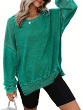 H 47524 Long Sleeve Side Slit Waffle Knit Top �࿪������