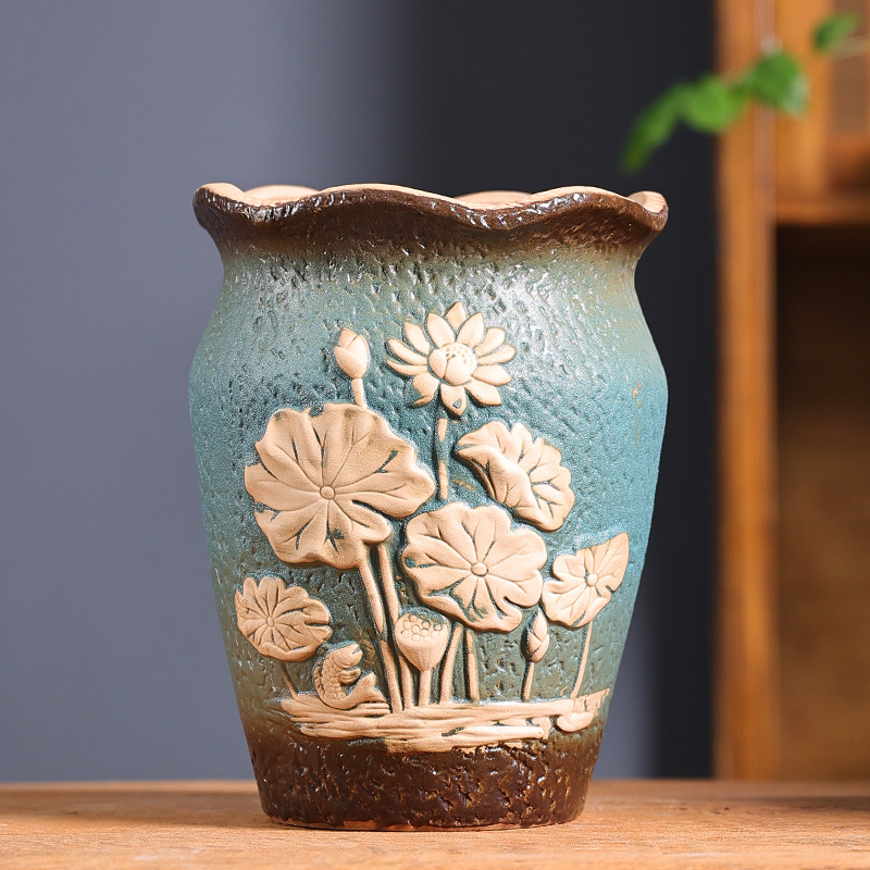 Pila de carne extra grande especial maceta de gran diámetro planta suculentas acantilado pila de gres olla alta olla de cerámica Retro