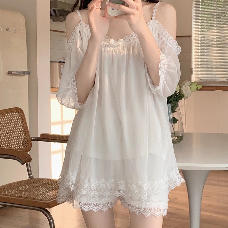 Sexy Lingerie Pure Desire Style Pajamas for Women Lace Sexy Mesh Fairy Princess Style Short-Sleeved Home Wear Set 9972 Sexy Lingerie Pure Desire Style Pajamas for Women Lace Sexy Mesh Fairy Princess Style Short-Sleeved Home Wear Set 9972