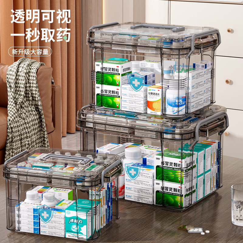 多層大容量家庭用透明家庭用薬箱応急処置薬ポータブル医療分類収納小型薬箱|undefined