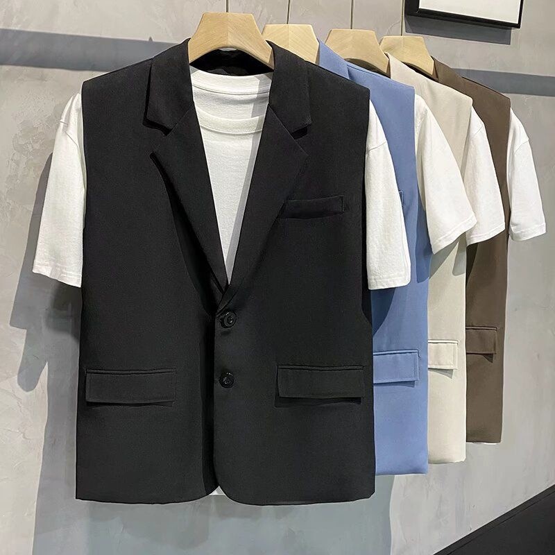 Men's Suit Vest with a High-End Feel, Trendy Thin Loose-Fitting Outerwear for Spring and Summer, Japanese Style Versatile Jacket Vest for Men