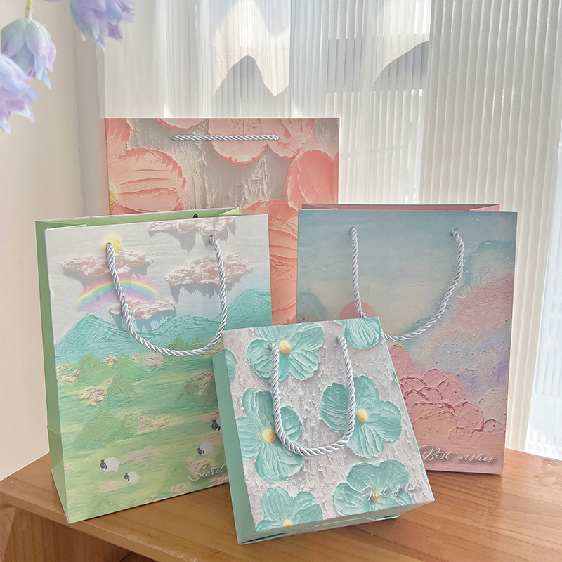 油画礼品袋生日礼物袋高级感手提纸袋高档礼袋礼盒精美小袋子包装