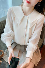 雪纺衬衫女长袖秋装年新款韩范气质娃娃领上衣百搭设计感衬衣