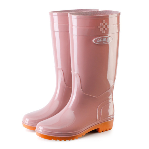 Blue Women's High-Cap Rain Boots with Long Tube Water Boots, Kitchen Thick Cowhide Sole Rubber Shoes, Crystal Double Back Safety Rain Boots