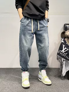 2026新款牛仔裤男款美式潮牌痞帅束脚裤宽松哈伦百搭休闲九分裤男