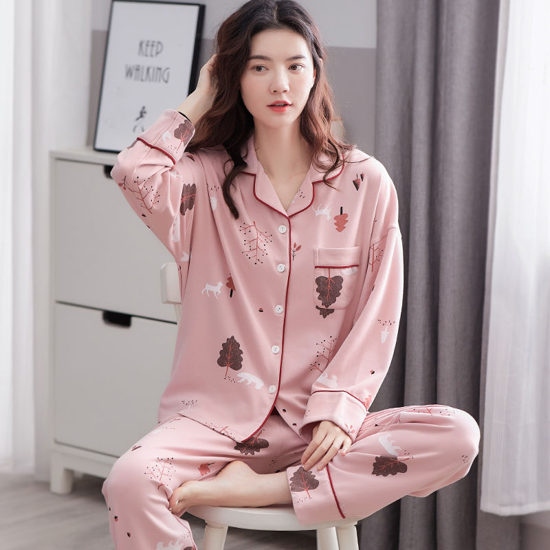 Pijamas de alta gama 100% algodón de las mujeres de primavera y otoño de manga larga cardigan de alta gama dulce ropa de abrigo homewear traje