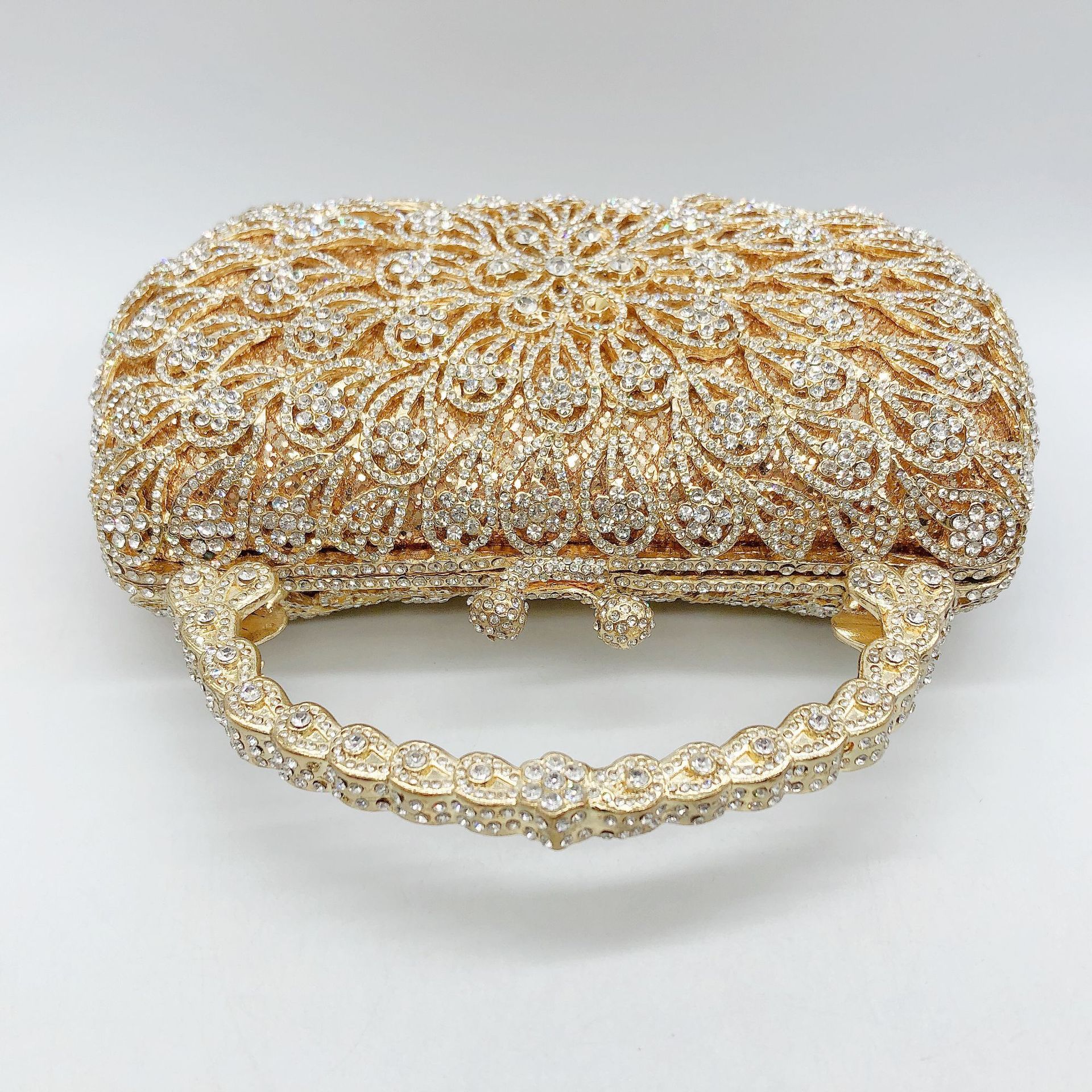 Túi clutch nữ đính kim cương hoa đuôi phượng xách tay dạ tiệc — Nền vàng kim cương trắng, Màu bạc, Cá tính đặt làm chi tiết 4