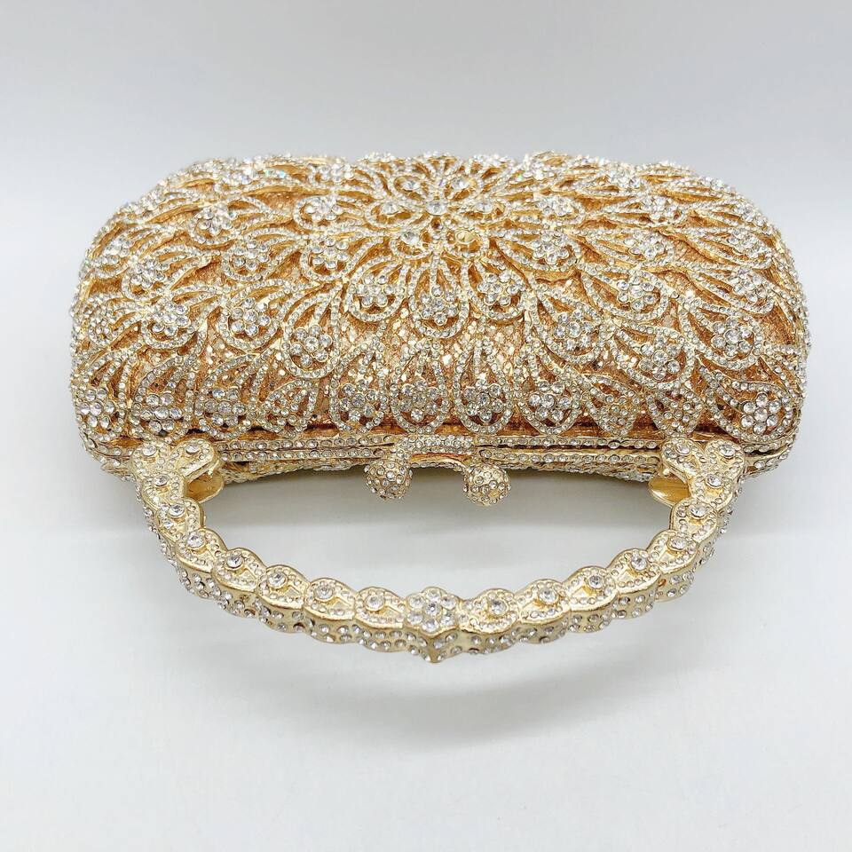 Túi clutch nữ đính kim cương hoa đuôi phượng xách tay dạ tiệc — Nền vàng kim cương trắng, Màu bạc, Cá tính đặt làm chi tiết 4