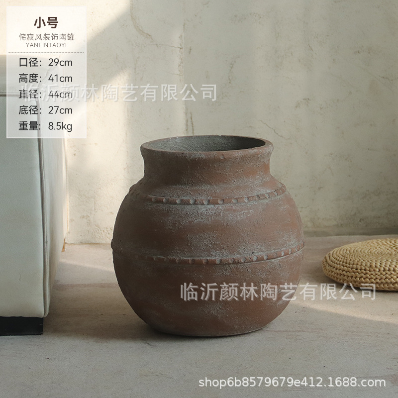 Retro manuales maceta de cemento gran vaso de estómago de textura natural Zen sala de té plantación verde ramas secas decoración floral