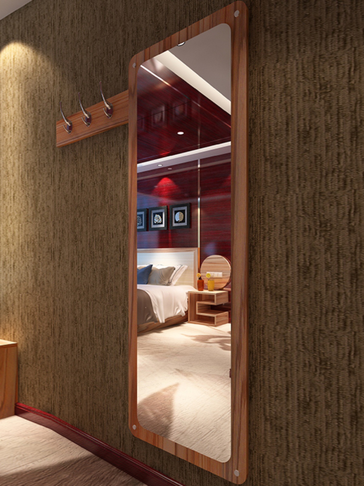Hotel, Apartment, Guest Room, Rental House Furniture, B&B Simple Panel Wall-Mounted Dressing Mirror and Clothes Rack