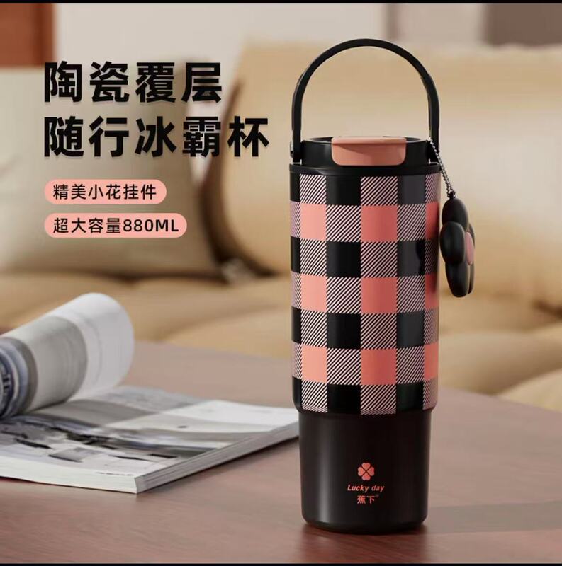 Jiaoxia セラミックライナー断熱カップ大容量女性用ウォーターカップ高価値ストローダブルドリンクカップステンレス鋼コーヒーカップ|undefined