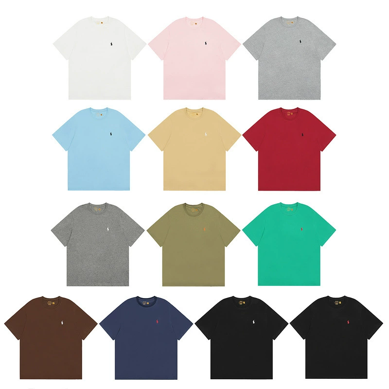 Японский стиль, новая RL классическая футболка с короткими рукавами и круглым вырезом с вышивкой пони, простая однотонная универсальная рабочая одежда для мужчин и женщин, футболка для пар