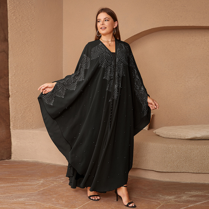 Cross-border Plus-size With Rhinestones And Beads, Middle Eastern Bat-sleeve Robe, Arabic Women's Clothing_ecoleips.com