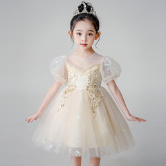 女童禮服新款花童公主裙蓬蓬紗連衣裙兒童婚紗鋼琴走秀表演晚禮服