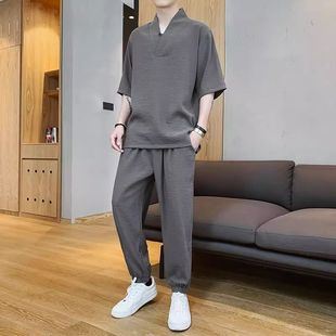 Ice Silk Short-Sleeved Shirt Men's Chinese Style Men's Dad's Summer Suit Men's Tang Suit Middle-Aged and Elderly Father's Summer Suit