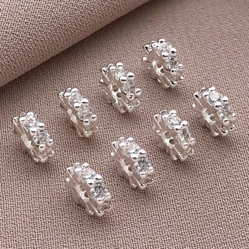 铜渡厚银保色镶钻隔珠串珠散珠桶珠水晶珍珠手串手链diy饰品配件|undefined