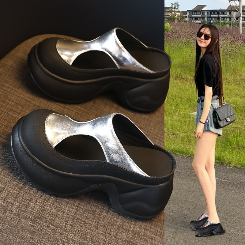 HS7780-15 Thick-soled Height-increasing High-rise Platform Wearing Open-cut Baotou Slippers for Women 2025 Summer Slip-on Shoes