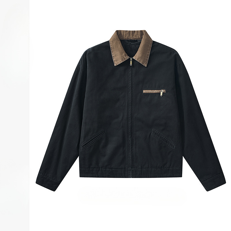 Kişi yuyulmuş fermuar jaket, retro iş geyimi