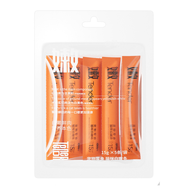 Nuevo favorito Kang blanco tierno tira de gato tira de pollo tira de gato de bacalao tira de gato gato gato pequeño gato convertido snacks nutritivos 5 tiras/paquete