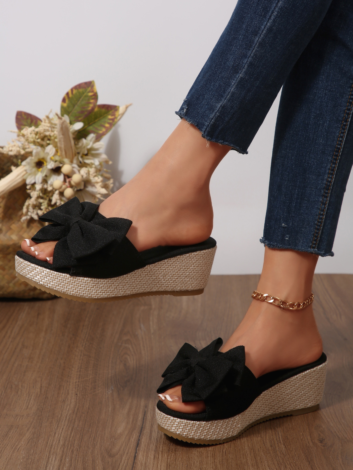 Women's Summer Bow Wedge Sandals European And American Style Thick Sole Platform Fabric Plus Size New Style_vogvips.com