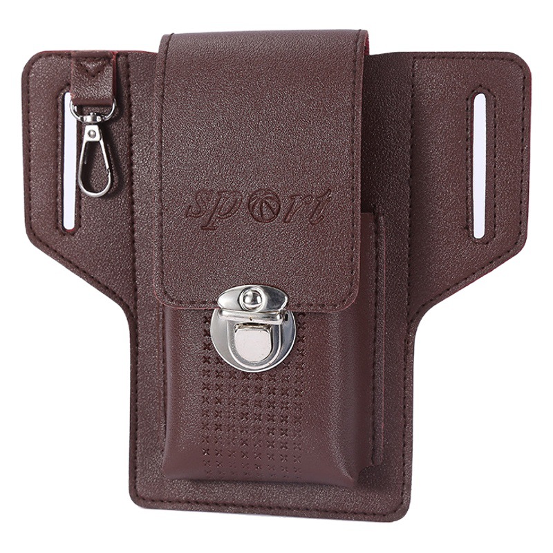 Men's Double-layer Horizontal Vertical Wear Belt Multi-function Mobile Phone Waist Bag Business Casual Pu Leather Change Cigarette Hanging Bag