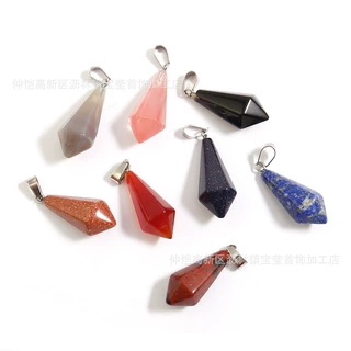亚马逊wish天然石六角锥吊坠项链灵摆耳坠饰品切面六棱椎水晶瑜伽