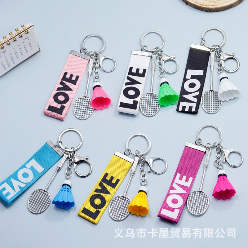 Creative Mini Badminton Metal Keychain Pendant Niche Personalized Couple Bag Ribbon Pendant Keychain
