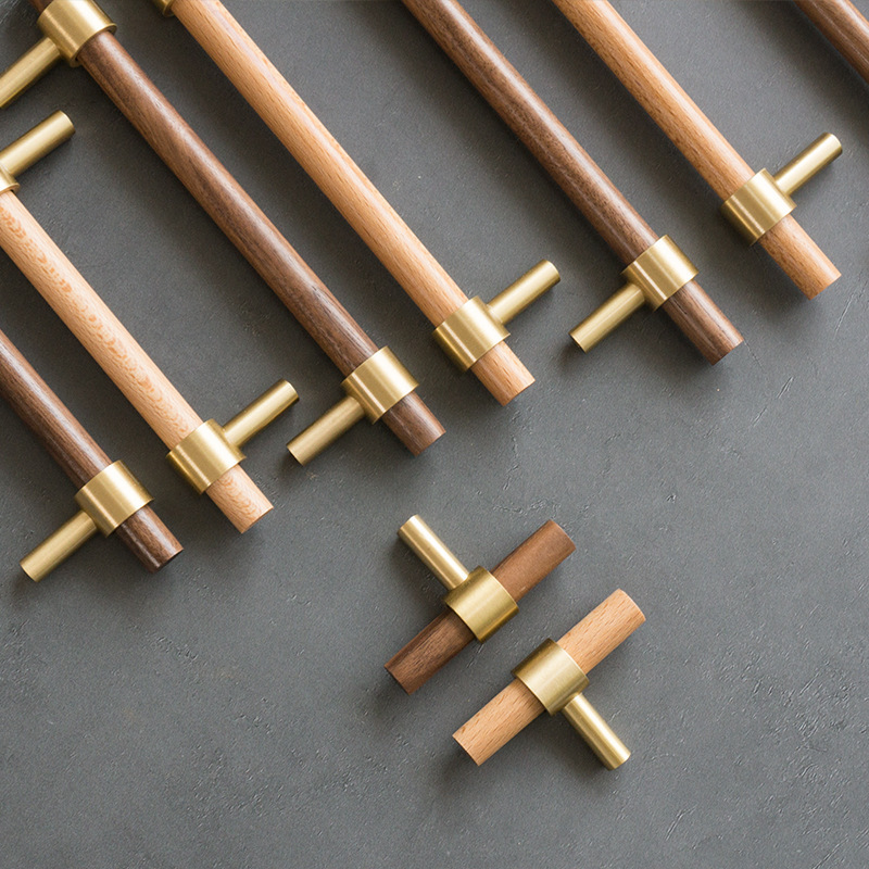 Nogal simple latón mango nuevo chino nogal muebles puerta armario hardware manija doble agujero